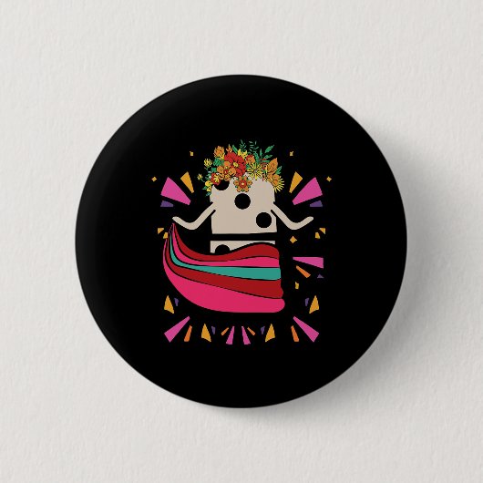 踊りメキシカントレインドミノタイルフラワーガおもしろいガ 缶バッジ (正面)