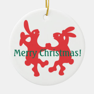 踊りレッドバンニースクリスマスオーナメント セラミックオーナメント