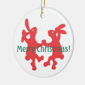 踊りレッドバンニースクリスマスオーナメント セラミックオーナメント (左)