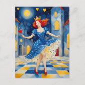 踊りレディとレッドヘアブルードレス金ゴールドクラウン ポストカード (正面)