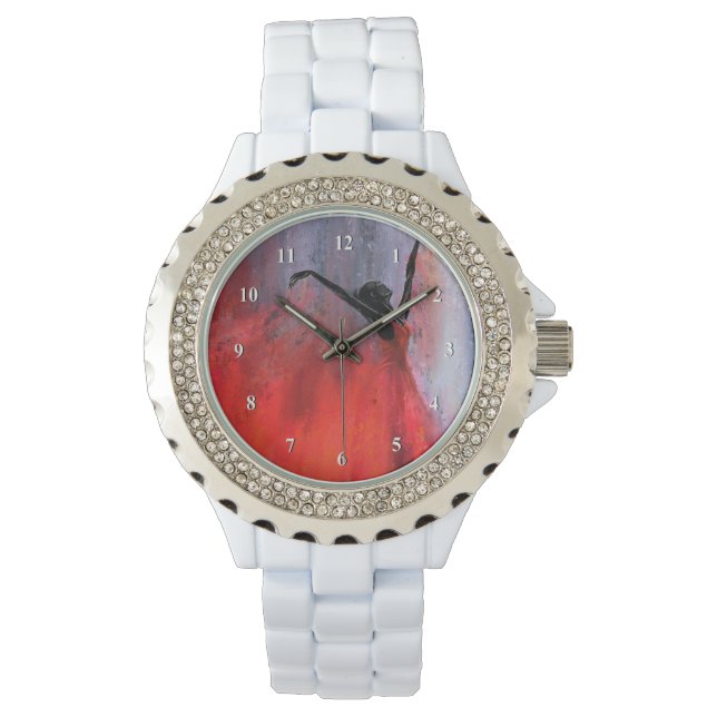 踊りレディーインレッド – 抽象芸術オリジナル絵画ズ 腕時計 (正面)
