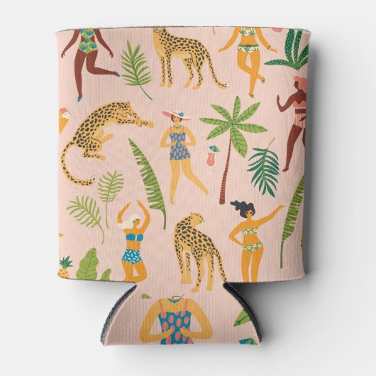 踊りレディース、ヒョウヴィンテージパターン。 缶クーラー (正面)