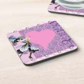 踊りヴィンテージ花妖精ピンクデザインby LeahG コースター (左側)