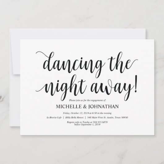 踊り一晩中、婚約パーティ招待状 招待状 (正面)