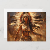 踊り先住民ヘアドレのアメリカ人女性 ポストカード (正面/裏面)