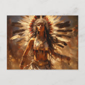 踊り先住民ヘアドレのアメリカ人女性 ポストカード (正面)