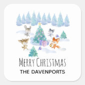 踊り森林動物クリスマスウォーター色 スクエアシール (正面)