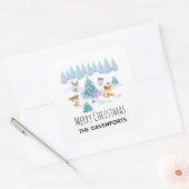 踊り森林動物クリスマスウォーター色 スクエアシール (封筒)