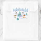 踊り森林動物クリスマスウォーター色 スクエアシール (バッグ)