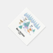 踊り森林動物クリスマスウォーター色 スタンダードカクテルナプキン (角)