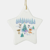 踊り森林動物クリスマスウォーター色 セラミックオーナメント (右)