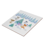 踊り森林動物クリスマスウォーター色 タイル (側面)