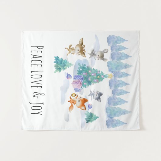 踊り森林動物クリスマスウォーター色 タペストリー (正面(横))