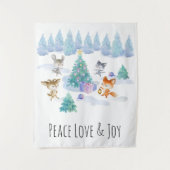 踊り森林動物クリスマスウォーター色 タペストリー (正面)