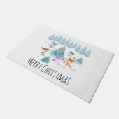 踊り森林動物クリスマスウォーター色 ドアマット (アングル)