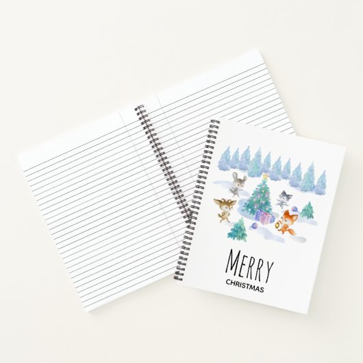 踊り森林動物クリスマスウォーター色 ノートブック (内部)