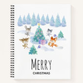 踊り森林動物クリスマスウォーター色 ノートブック (正面)