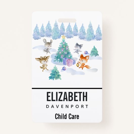 踊り森林動物クリスマスウォーター色 バッジ (正面)