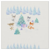 踊り森林動物クリスマスウォーター色 ファブリック (クローズアップ)