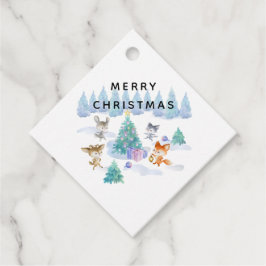 踊り森林動物クリスマスウォーター色 フェイバータグ