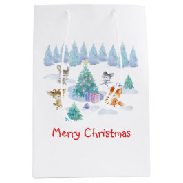 踊り森林動物クリスマスウォーター色 ミディアムペーパーバッグ