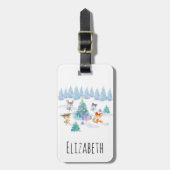 踊り森林動物クリスマスウォーター色 ラゲッジタグ (正面縦)