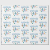 踊り森林動物クリスマスウォーター色 ラッピングペーパー (フラット)
