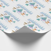 踊り森林動物クリスマスウォーター色 ラッピングペーパー (角)