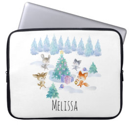 踊り森林動物クリスマスウォーター色 ラップトップスリーブ
