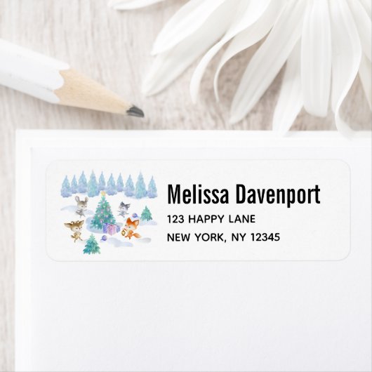 踊り森林動物クリスマスウォーター色 ラベル (インサイチュ)