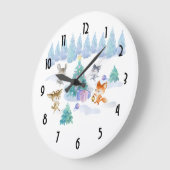 踊り森林動物クリスマスウォーター色 ラージ壁時計 (傾斜)