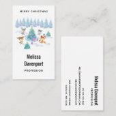 踊り森林動物クリスマスウォーター色 名刺 (正面/裏面)