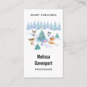 踊り森林動物クリスマスウォーター色 名刺 (正面)