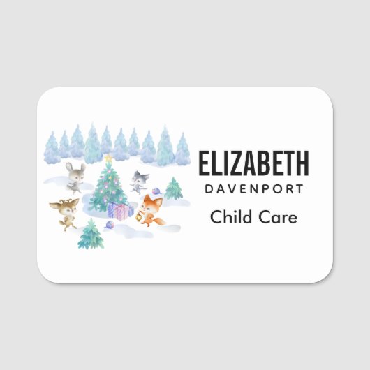 踊り森林動物クリスマスウォーター色 名札 (正面)