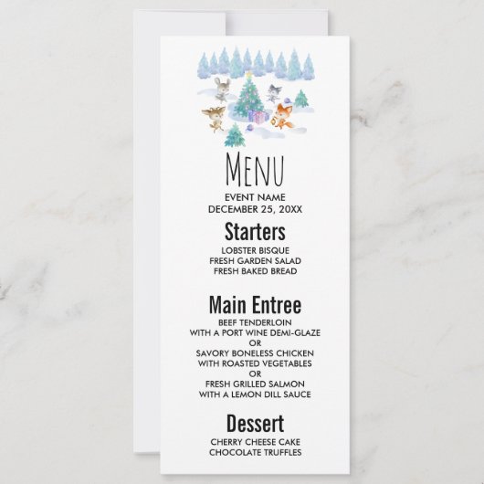 踊り森林動物クリスマスウォーター色 招待状 (正面)