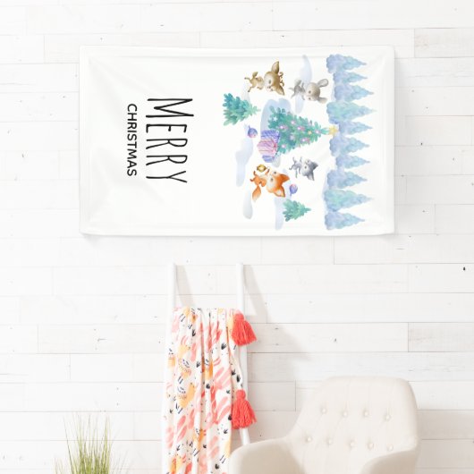 踊り森林動物クリスマスウォーター色 横断幕 (インサイチュ)