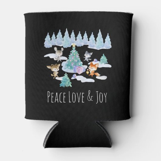 踊り森林動物クリスマスウォーター色 缶クーラー (正面)