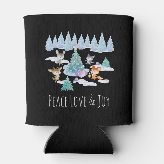 踊り森林動物クリスマスウォーター色 缶クーラー (裏面)