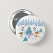 踊り森林動物クリスマスウォーター色 缶バッジ (正面&裏面)