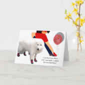 踊り犬赤靴誕生日 カード (黄色い花)