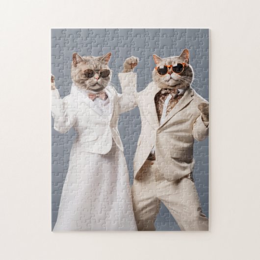 踊り猫の着物地ジグソーパズル ジグソーパズル (縦)