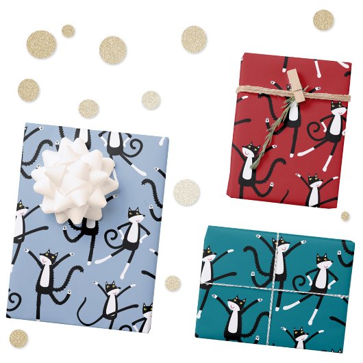 踊り猫パターンおもしろい ラッピングペーパーシート