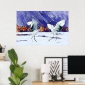 踊り白クレーン ポスター (ホームオフィス)