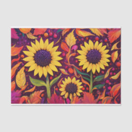 踊り秋のヒマワリ、渦巻く紅葉 薄葉紙