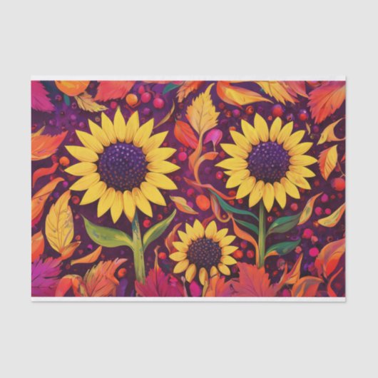 踊り秋のヒマワリ、渦巻く紅葉 薄葉紙 (正面)