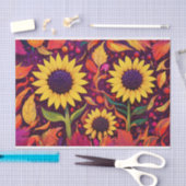 踊り秋のヒマワリ、渦巻く紅葉 薄葉紙 (クラフト)