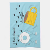 踊り粉末ドーナツ&コーヒーマグ： キッチンタオル (縦)