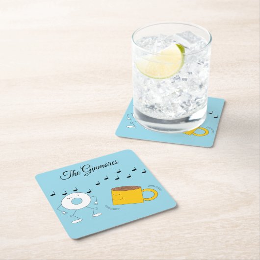 踊り粉末ドーナツ&コーヒーマグ： スクエアペーパーコースター (インサイチュ)