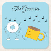 踊り粉末ドーナツ&コーヒーマグ： スクエアペーパーコースター (正面)