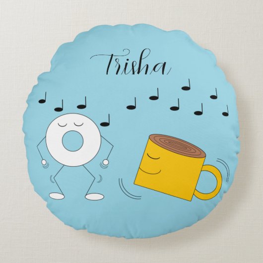 踊り粉末ドーナツ&コーヒーマグ: ラウンドクッション (正面)